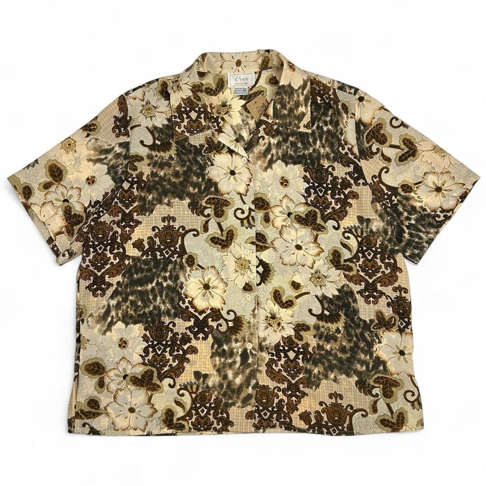 Vintage floral animal print short sleeve boxy button up